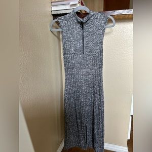 Wild Fable Gray Mock Neck Zip Up Midi Dress